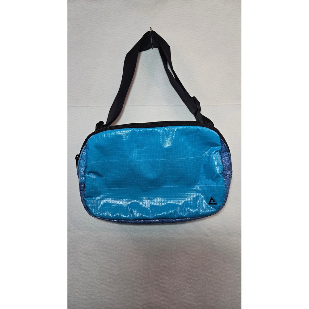 Rareform Blue Repurposed Billboard Vinyl Crossbody Bag Adjustable Strap Eco Bag